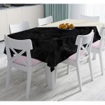 Beyaz Zeminde Siyah Mermer Detaylı Gold Yatay Çizgili Dijital Baskılı Modern Masa Örtüsü Realhomes