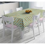Renkli Zemin Üzerinde Gold Detaylı Yatay Çizgili Dijital Baskılı Modern Masa Örtüsü Realhomes