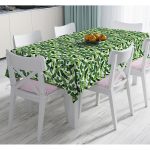 - Masa-8389-Gorsel - Realhomes  Beyaz Zemin Üzerinde Yeşil Yaprak Desenli Dijital Baskılı Modern Masa Örtüsü Realhomes