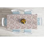 Renkli Zemin Üzerinde Beyaz Çiçek Desenli Dijital Baskılı Modern Masa Örtüsü Realhomes