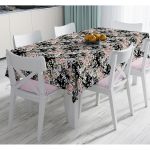 Renkli Zemin Üzerinde Çiçek Desenli Dijital Baskılı Modern Masa Örtüsü Realhomes