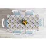 Beyaz Zemin Üzerinde Renkli Çiçek Desenli Dijital Baskılı Modern Masa Örtüsü Realhomes