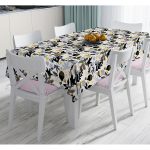 Beyaz Zemin Üzerinde Gold Detaylı Yaprak Desenli Dijital Baskılı Modern Masa Örtüsü Realhomes