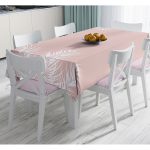 - Masa-8441-Gorsel - Realhomes Pastel Zemin Üzerinde Beyaz Yaprak Desenli Dijital Baskılı Modern Masa Örtüsü Realhomes