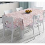 - Masa-8447-Gorsel - Realhomes Pastel Zemin Üzerinde Beyaz Yaprak Desenli Dijital Baskılı Modern Masa Örtüsü Realhomes