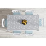 Gri Zemin Üzerinde Beyaz Yaprak Desenli Dijital Baskılı Modern Masa Örtüsü Realhomes