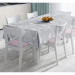 Gri Zemin Üzerinde Beyaz Yaprak Desenli Dijital Baskılı Modern Masa Örtüsü Realhomes