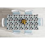 - Masa-8452-Gorsel-1 - Realhomes Renkli Zemin Üzerinde Siyah Yaprak Desenli Dijital Baskılı Modern Masa Örtüsü Realhomes