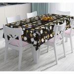 - Masa-8453-Gorsel - Realhomes Siyah Zemin Üzerinde Gold Detaylı Yaprak Desenli Dijital Baskılı Modern Masa Örtüsü Realhomes