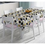 Beyaz Zeminde Gold Detaylı Sonbahar Yaprak Desenli Dijital Baskılı Modern Masa Örtüsü Realhomes