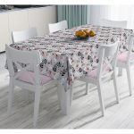 - Masa-8457-Gorsel - Realhomes  Pastel Zemin Üzerinde Yaprak Desenli Dijital Baskılı Modern Masa Örtüsü Realhomes