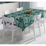 - Masa-8472-Gorsel - Realhomes Pastel Zemin Üzerinde Yeşil Yaprak Desenli Dijital Baskılı Modern Masa Örtüsü Realhomes