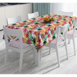 - Masa-8473-Gorsel - Realhomes  Beyaz Zemin Üzerinde Renkli Yaprak Desenli Dijital Baskılı Modern Masa Örtüsü Realhomes