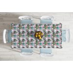 - Masa-8477-Gorsel-1 - Realhomes  Beyaz Zemin Üzerinde Yeşil Yaprak Desenli Dijital Baskılı Modern Masa Örtüsü Realhomes