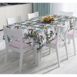 - Masa-8477-Gorsel - Realhomes  Beyaz Zemin Üzerinde Yeşil Yaprak Desenli Dijital Baskılı Modern Masa Örtüsü Realhomes