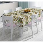 Beyaz Zemin Üzerinde Sonbahar Yaprak Desenli Dijital Baskılı Modern Masa Örtüsü Realhomes