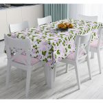- Masa-8494-Gorsel - Realhomes  Renkli Zemin Üzerinde Yeşil Yapraklı Çiçek Desenli Dijital Baskılı Modern Masa Örtüsü Realhomes