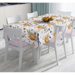 - Masa-8543-Gorsel - Realhomes  Beyaz Zemin Üzerinde Bal Kabağı Desenli Dijital Baskılı Modern Masa Örtüsü Realhomes