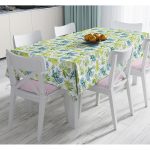 - Masa-8548-Gorsel - Realhomes  Beyaz Zemin Üzerinde Yeşil Renkli Yaprak Desenli Dijital Baskılı Modern Masa Örtüsü Realhomes