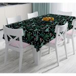 - Masa-8555-Gorsel - Realhomes  Siyah Zemin Üzerinde Yeşil Kaktüs Desenli Dijital Baskılı Modern Masa Örtüsü Realhomes
