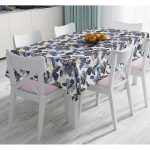 - Masa-8574-Gorsel - Realhomes  Beyaz Zemin Üzerinde Gold Detaylı Yaprak Desenli Dijital Baskılı Modern Masa Örtüsü Realhomes