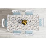 Beyaz Zemin Üzerinde Çiçek Desenli Dijital Baskılı Modern Masa Örtüsü Realhomes