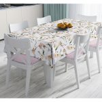 Beyaz Zemin Üzerinde Çiçek Desenli Dijital Baskılı Modern Masa Örtüsü Realhomes