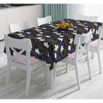 - Masa-8591-Gorsel - Realhomes  Renkli Zemin Üzerinde Gold Detaylı Yaprak Desenli Dijital Baskılı Modern Masa Örtüsü Realhomes