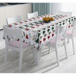 - Masa-8621-Gorsel - Realhomes  Beyaz Zemin Üzerinde Ekoseli Çam Ağacı Desenli Dijital Baskılı Modern Masa Örtüsü Realhomes