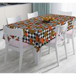 Siyah Beyaz Ekose Üzerinde Renkli Balkabağı Desenli Dijital Baskılı Modern Masa Örtüsü Realhomes