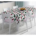 Beyaz Zemin Üzerinde Çam Ağaçlı Ekoseli Geyik Motifli Dijital Baskılı Modern Masa Örtüsü Realhomes