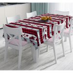 Beyaz Zemin Üzerinde Ekose Desenli Geyik Desenli Dijital Baskılı Modern Masa Örtüsü Realhomes