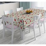 Beyaz Zemin Üzerinde Çiçek Desenli Dijital Baskılı Modern Masa Örtüsü Realhomes