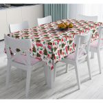 - Masa-8668-Gorsel - Realhomes  Beyaz Zemin Üzerinde Yılbaşı Desenli Kırmızı Vosvos Dijital Baskılı Modern Masa Örtüsü Realhomes