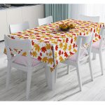 - Masa-8679-Gorsel - Realhomes  Beyaz Zemin Üzerinde Sonbahar Yaprak Desenli Dijital Baskılı Modern Masa Örtüsü Realhomes