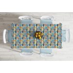 Beyaz Zeminde Siyah Çizgili Renkli Yaprak Desenli Dijital Baskılı Modern Masa Örtüsü Realhomes