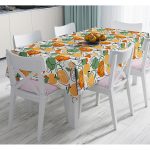 - Masa-8702-Gorsel - Realhomes  Renkli Zemin Üzerinde Onedraw Çizimli Meyve Desenli Dijital Baskılı Modern Masa Örtüsü Realhomes