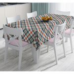 - Masa-8704-Gorsel - Realhomes  Renkli Zemin Üzerinde Pastel Renkli Ekose Desenli Dijital Baskılı Modern Masa Örtüsü Realhomes