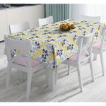 - Masa-8711-Gorsel - Realhomes  Beyaz Zemin Üzerinde Renkli Yaprak Desenli Dijital Baskılı Modern Masa Örtüsü Realhomes