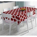 Beyaz Zemin Üzerinde Ekose Desenli Yaprak Dijital Baskılı Modern Masa Örtüsü Realhomes