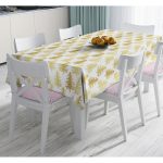 Beyaz Zemin Üzerinde Gold Renkli Çam Ağacı Desenli Dijital Baskılı Modern Masa Örtüsü Realhomes