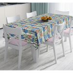 - Masa-8723-Gorsel - Realhomes Beyaz Zemin Üzerinde Renkli Yaprak Desenli Dijital Baskılı Modern Masa Örtüsü Realhomes