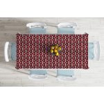 Kırmızı Ekose Desenli Geyik Motifli Dijital Baskılı Modern Masa Örtüsü Realhomes