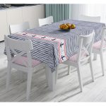 - Masa-8789-Gorsel - Realhomes  Beyaz Zemin Üzerinde Renkli Çizgili Çapa Desenli Dijital Baskılı Modern Masa Örtüsü Realhomes