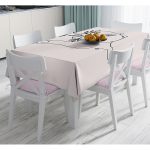 - Masa-8832-Gorsel - Realhomes Renkli Zemin Üzerinde Onedraw Çizimli Bayan Silüeti Dijital Baskılı Modern Masa Örtüsü Realhomes