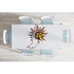 Beyaz Zeminde Onedraw Çizimli Güneş Tutan El Desenli Dijital Baskılı Modern Masa Örtüsü Realhomes