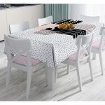 - Masa-8846-Gorsel - Realhomes  Beyaz Zemin Üzerinde Siyah Puantiyeli Kaktüs Desenli Dijital Baskılı Modern Masa Örtüsü Realhomes