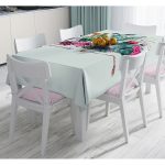 Renkli Zemin Üzerinde Oklu Kaktüs Desenli Dijital Baskılı Modern Masa Örtüsü Realhomes