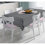 Renkli Zemin Üzerinde Siyah Çizgili Kaktüs Desenli Dijital Baskılı Modern Masa Örtüsü Realhomes