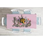 Renkli Zemin Üzerinde Kaktüs Desenli Dijital Baskılı Modern Masa Örtüsü Realhomes